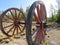 large plow wheels. made of wood. peasant work item