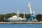 Large port crane for unloading ships in Baltiysk