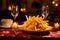 Large portion of french fries on plate