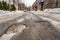 Large potholes in Montreal street, Canada