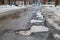 Large potholes in Montreal street, Canada