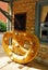 A large pretzel stands in front of the Sturgis Pretzel factory