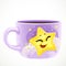 Large purple cup with cute cartoon baby star draw isolated on a white background