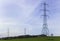 Large pylons and cables carrying electricity generated at Ballylumford Power Stationy into the grid