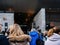 Large queue of people at the main entrance of Aiguille du Midi access