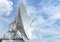 Large radio antenna astronomy dish in earth communication antenna system center station