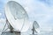 Large radio antenna astronomy dish in earth communication antenna system center station