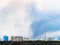 Large rainy clouds over apartment houses in city