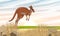 A large red kangaroo hops across the plains in Australia.