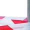 Large Red White Do Not Cross Ribbon Barricade Tape Copy Space, Isolated Detailed Horizontal Background, Grey Metallic Pole Post