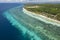 A large reef surrounding the island of Panglao. Aerial of Dumaluan Beach