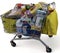 Large retail trolley full of food on a white background--