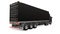 A large retro black truck with a sleeping part and an aerodynamic extension carries a trailer with a sea container. 3d