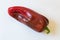 Large ripe bright red Capsicum annuum Cubanelle pepper, Cuban pepper, Italian frying pepper