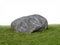 Large rock boulder on grass .