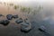 Large rocks in still water.