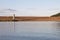 Large rocky dam at lake in the evening at Curwensville, Pennsylvania