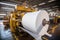 Large rolls of thermal paper produced in a mill factory, manufacturer with industrial slitting machine