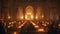 A Large Room Filled With Numerous Candles, A candlelit night scene of worshippers in a mosque during Ramadan