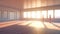 Large Room with wooden floor and powerful warm Sunlight with 2 women silhouettes talking - AI generated