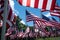 Large Rows of United States of America Flags Outside in the Sunshine