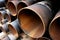 Large rusting steel pipes