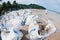 Large sacks or plastic bags put in sand that contains contaminated crude oil. For disposal.