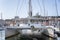 Large sailing catamaran in a marina in Marseille. Tourism and travel. Sunny day. Beautiful landscape