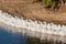 Large sandbag flood defences