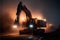 large scale coal excavator moody lights fog, Generative ai