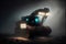 large scale coal excavator moody lights fog, Generative ai