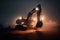 large scale coal excavator moody lights fog, Generative ai