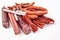 Large selection of dried spicy seasoned sausages