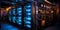 large server with blue backlight