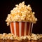 Large serving popcorn on black background. Generative AI