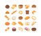 Large set of 25 colorful bread icons