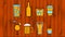 A large set of alcoholic beverages, cocktails, beer, vodka, wine, whiskey, coffee and tea on a wooden background. Vector