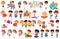 Large set of children doing different activities on white background