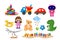 A large set of children`s toys. Constructor, train, doll, cars, dinosaur skeleton, dragon, teddy bear and balls