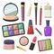 Large set of different cosmetic accessories lipstick eyeshadow mirror mascara eyeliner and stuff.