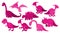 Large set of different types of dinosaurs in pink