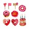 A large set of donuts and decorative elements on a white background.