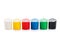 Large set of gouache paint cans in a row. Colorful paints isolated on white