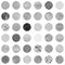 A large set of round textures drawn with marker on paper. Black and white seamless pattern. Cute print for textiles. Vector