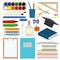 Large set of school supplies. Back to school vector flat illustration. Collection of stationery for card, poster, teacher`s day,