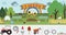 A large set of vector items for the garden. Flat garden illustration design with flowerbeds, tractor, fence, sprouts