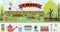 A large set of vector items for the garden. Flat garden illustration design with flowerbeds, tractor, fence, sprouts