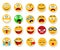 Large set of vector smiles, emoticons and emojis in minimalistic flat design. Funny and silly abstract facial expression icons co