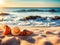 large shells and corals close-up on the shore of a sunny beach