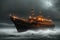 Large Ship caught in a heavy rain storm